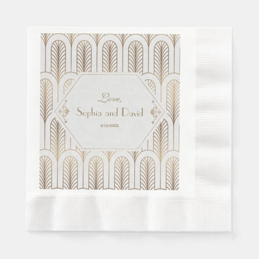 Serviette En Papier Art Déco Great Gatsby White Gold Mariage (Devant)