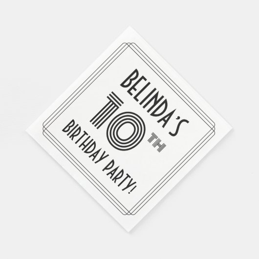 Serviette En Papier Art Déco Inspiré 10ème Anniversaire Fête, Nom pers (Coin)