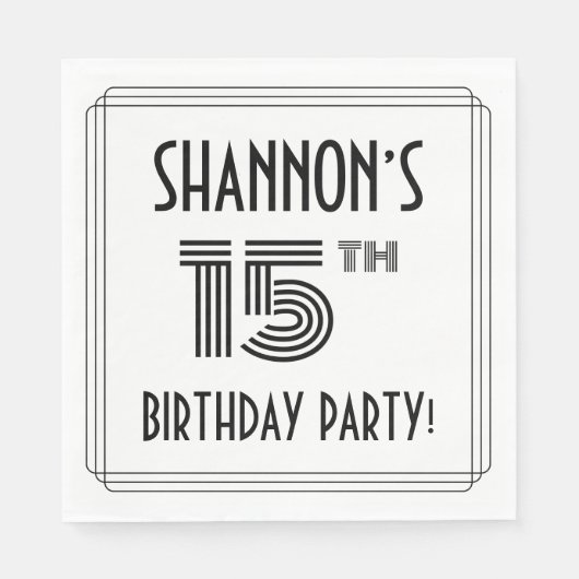 Serviette En Papier Art Déco Inspiré 15ème Anniversaire Fête, Nom pers (Devant)