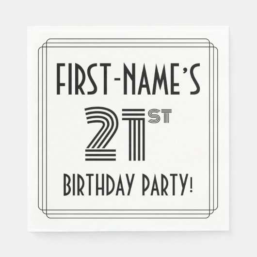 Serviette En Papier Art Déco Inspiré 21ème Anniversaire Fête, Nom pers (Devant)