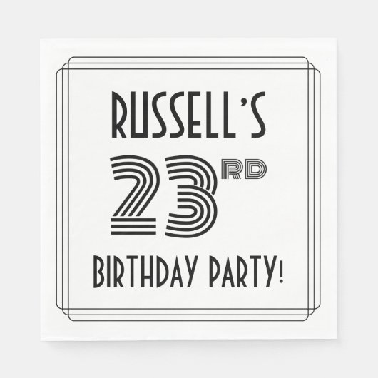 Serviette En Papier Art Déco Inspiré 23e fête d'anniversaire, Nom pers (Devant)