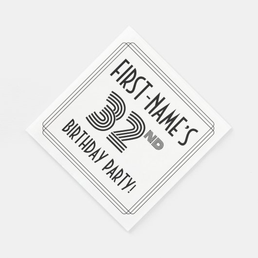 Serviette En Papier Art Déco Inspiré 32e fête d'anniversaire, Nom pers (Coin)