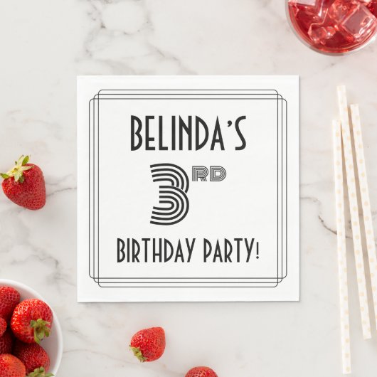 Serviette En Papier Art Déco Inspiré 3e fête d'anniversaire, Nom perso (En situation)