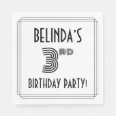 Serviette En Papier Art Déco Inspiré 3e fête d'anniversaire, Nom perso (Devant)