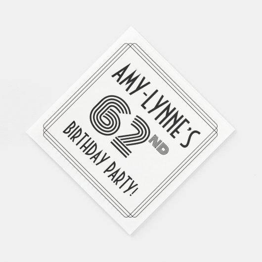 Serviette En Papier Art Déco Inspiré 62e fête d'anniversaire, Nom pers (Coin)