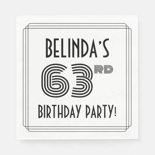 Serviette En Papier Art Déco Inspiré 63e fête d'anniversaire, Nom pers (Devant)