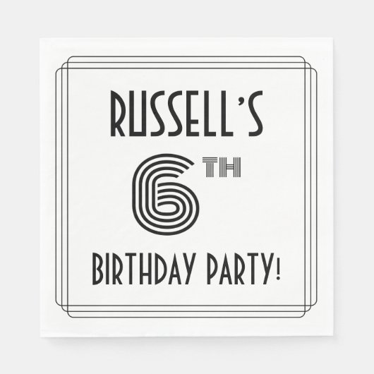 Serviette En Papier Art Déco Inspiré 6e fête d'anniversaire, Nom perso (Devant)