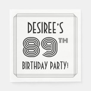 Serviette En Papier Art Déco Inspiré 89e fête d'anniversaire, Nom pers