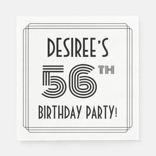 Serviette En Papier Art Déco Inspirée 56e fête d'anniversaire, Nom per (Devant)