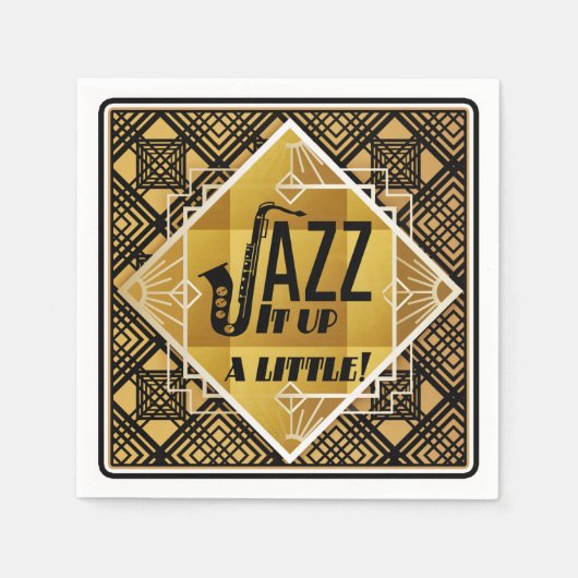 Serviette En Papier Art déco jazz saxophone noir or musique (Devant)