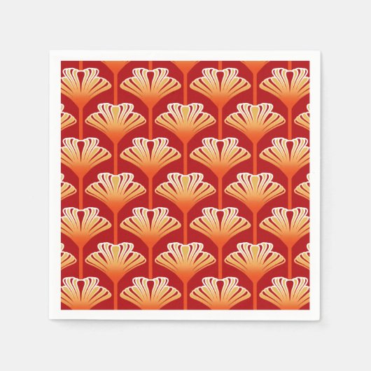 Serviette En Papier Art Déco Lily, Tangerine Orange et Or (Devant)
