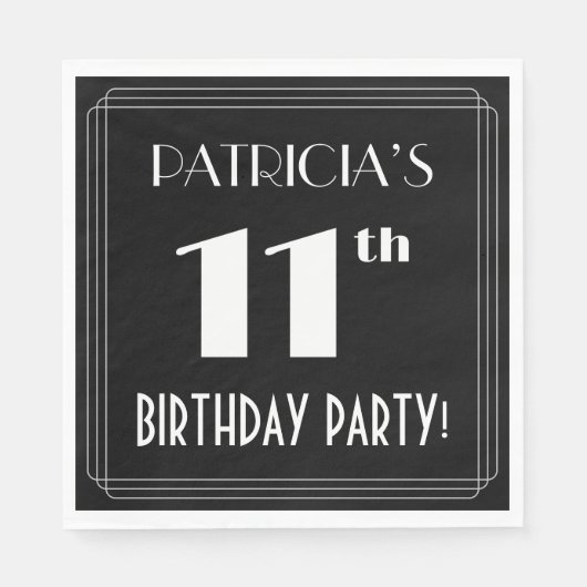 Serviette En Papier Art Déco Look 11e fête d'anniversaire avec nom per (Devant)
