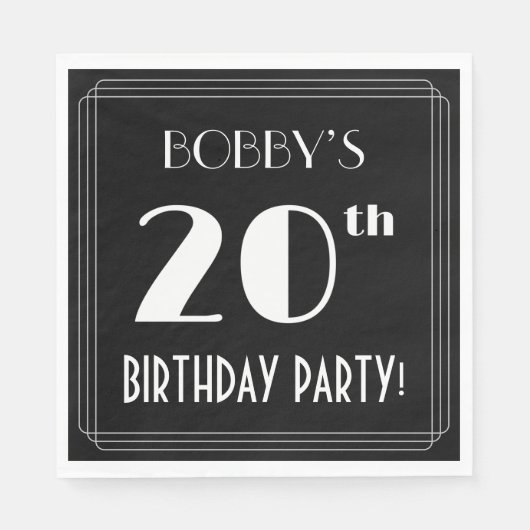 Serviette En Papier Art Déco Look 20e fête d'anniversaire avec nom per (Devant)
