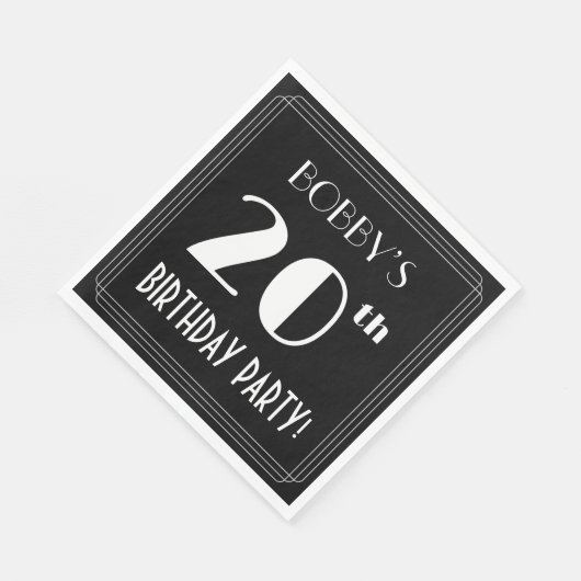 Serviette En Papier Art Déco Look 20e fête d'anniversaire avec nom per (Coin)