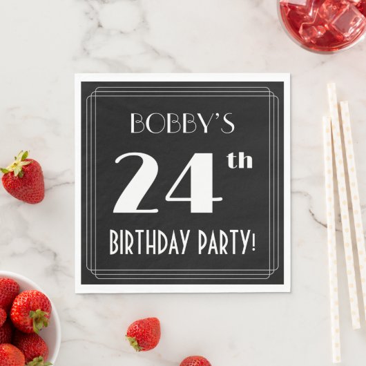 Serviette En Papier Art Déco Look 24e fête d'anniversaire avec nom per (En situation)