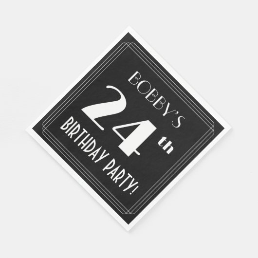 Serviette En Papier Art Déco Look 24e fête d'anniversaire avec nom per (Coin)