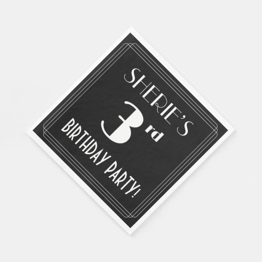 Serviette En Papier Art Déco Look 3ème fête d'anniversaire avec nom pe (Coin)