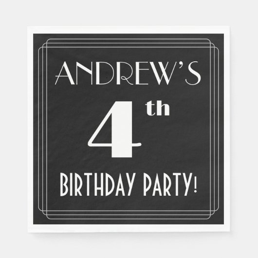 Serviette En Papier Art Déco Look 4e fête d'anniversaire avec nom pers (Devant)