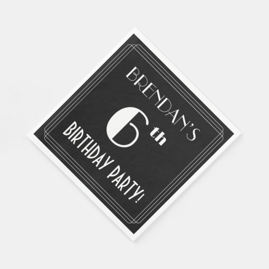 Serviette En Papier Art Déco Look 6ème fête d'anniversaire avec nom pe (Coin)