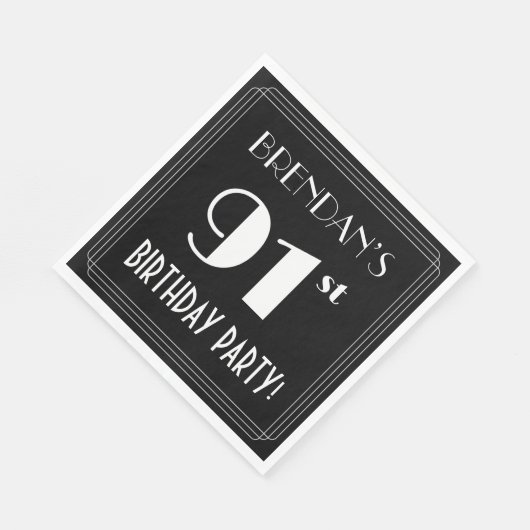 Serviette En Papier Art Déco Look 91e fête d'anniversaire avec nom per (Coin)