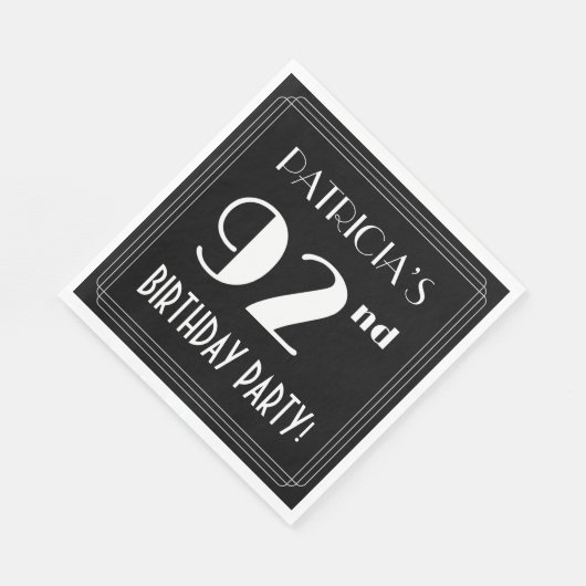 Serviette En Papier Art Déco Look 92e fête d'anniversaire avec nom per (Coin)