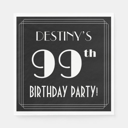 Serviette En Papier Art Déco Look 99e fête d'anniversaire avec nom per (Devant)