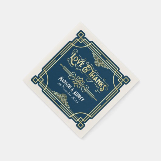 Serviette En Papier Art Déco Mariage Elegant Gold Blue Gatsby (Coin)