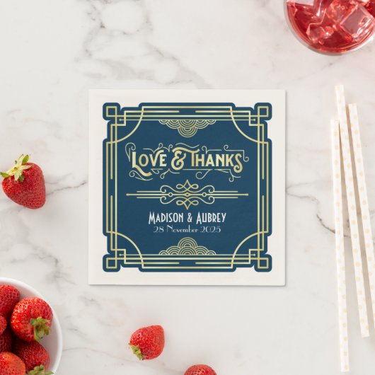Serviette En Papier Art Déco Mariage Elegant Gold Blue Gatsby (En situation)