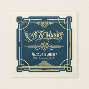 Serviette En Papier Art Déco Mariage Elegant Gold Blue Gatsby