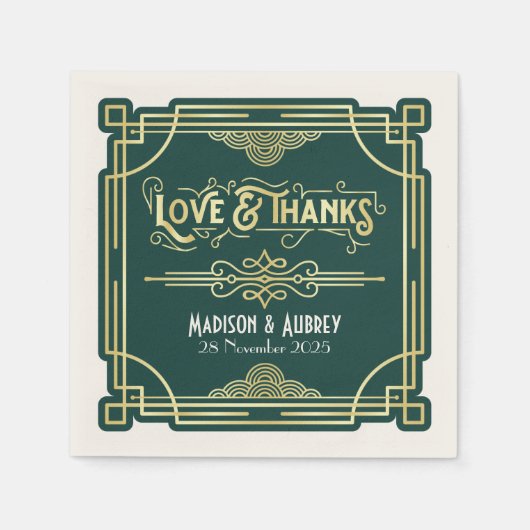 Serviette En Papier Art Déco Mariage Elegant Gold Green Gatsby (Devant)
