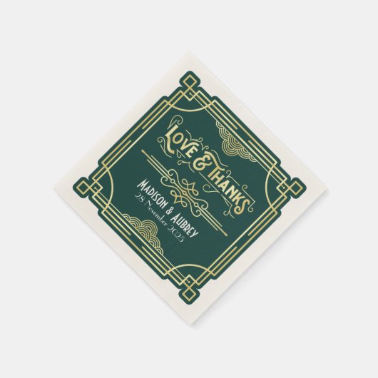Serviette En Papier Art Déco Mariage Elegant Gold Green Gatsby (Coin)