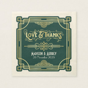 Serviette En Papier Art Déco Mariage Elegant Gold Green Gatsby