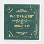 Serviette En Papier Art Déco Mariage Réception Bar Gold Green (Devant)