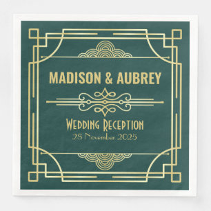 Serviette En Papier Art Déco Mariage Réception Bar Gold Green