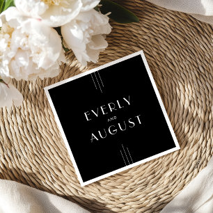 Serviette En Papier Art déco moderne Mariage noir et blanc
