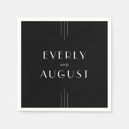 Serviette En Papier Art déco moderne Mariage noir et blanc (Devant)