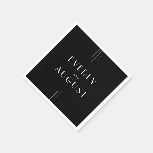 Serviette En Papier Art déco moderne Mariage noir et blanc (Coin)