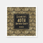 Serviette En Papier Art déco noir et or 40e anniversaire (Devant)