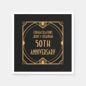Serviette En Papier Art Déco Nom 50e anniversaire Mariage Noir (Devant)