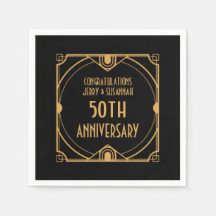 Serviette En Papier Art Déco Nom 50e anniversaire Mariage Noir