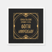 Serviette En Papier Art Déco Nom 60e anniversaire Mariage Or Noir (Devant)