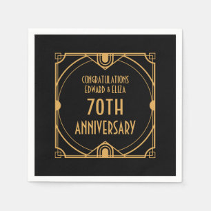 Serviette En Papier Art Déco Nom 70e anniversaire Mariage Gold Black