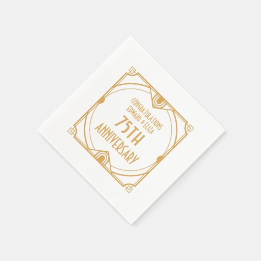 Serviette En Papier Art Déco Nom 75e anniversaire Mariage Or Blanc (Coin)