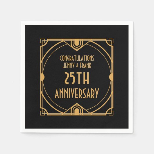 Serviette En Papier Art Déco Noms 25ème anniversaire Mariage d'argent (Devant)