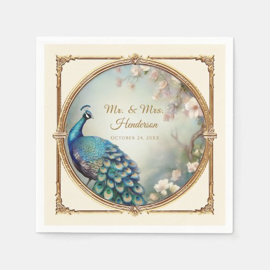Serviette En Papier Art Déco Peacock Elegant Mariage Flower Tree (Devant)