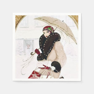 Serviette En Papier Art déco rétro vintage de Noël dame