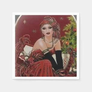 Serviette En Papier Art déco rétro vintage de Noël dame