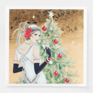Serviette En Papier art déco rétro vintage fête de noël