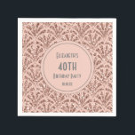 Serviette En Papier Art Déco Rose Gold 40th Birthday Party<br><div class="desc">Art Déco Grand Design de fête d'anniversaire en or Rose. Idéal pour une soirée à thème des années 1920. Correspondance Les articles de papeterie et de fête sont disponibles dans le magasin.</div>