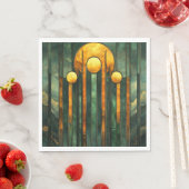 Serviette En Papier Art déco Turquoise Vert Or Soleil (En situation)